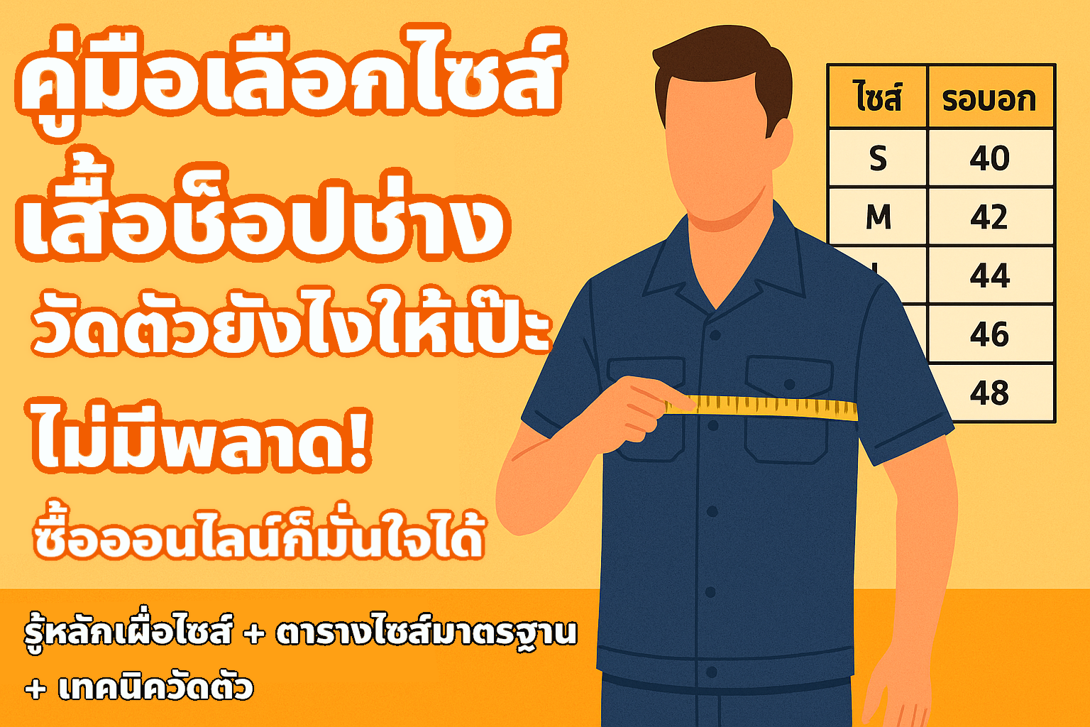 คู่มือเลือกไซส์เสื้อช็อปช่าง: วัดตัวยังไงให้เป๊ะ ไม่มีพลาด ซื้อออนไลน์ก็มั่นใจ!