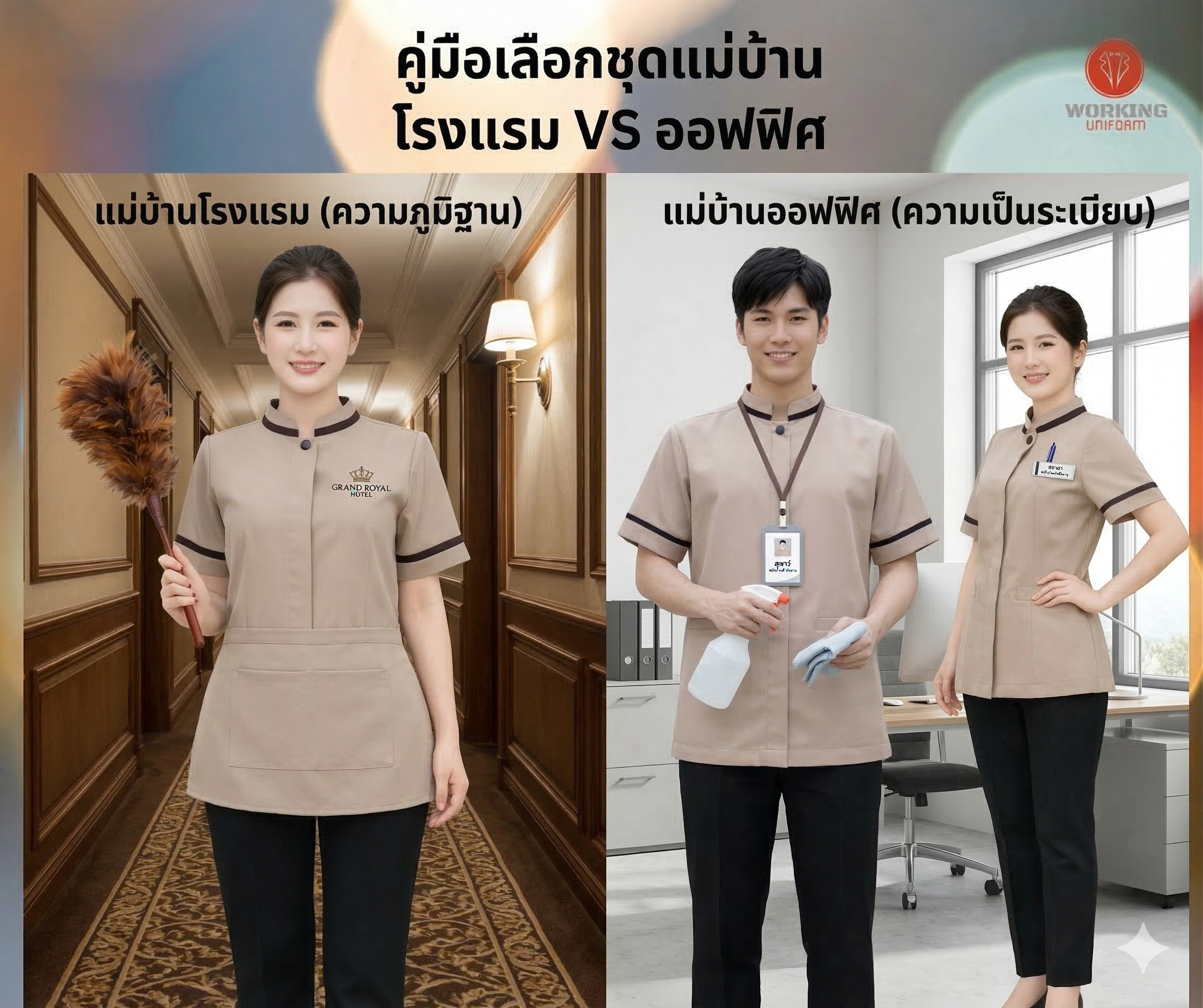 ชุดแม่บ้านโรงแรม vs แม่บ้านออฟฟิศ: ต่างกันอย่างไร? เลือก เสื้อแม่บ้าน ให้เหมาะกับหน้างาน