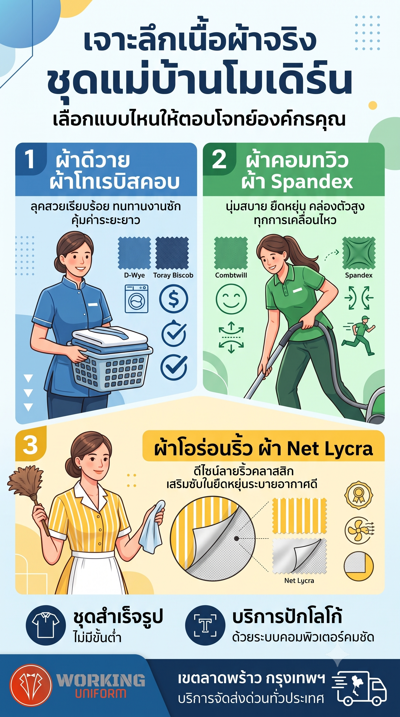 ไอเดียออกแบบ "ชุดยูนิฟอร์มแม่บ้าน" ดีไซน์โมเดิร์น ยกระดับภาพลักษณ์องค์กร พร้อมวิธีเลือกผ้าให้ยืดหยุ่น คล่องตัว