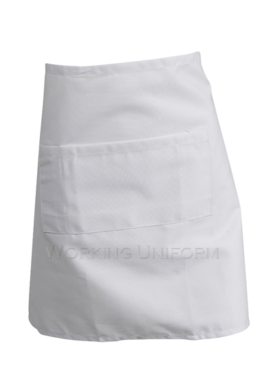 ผ้ากันเปื้อนแบบครึ่งตัวสั้น สีขาว กระเป๋ากลาง  IN STOCK