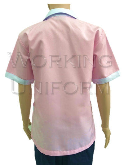 เสื้อแม่บ้านสีชมพู คอฮาวาย ปกขาว IN STOCK