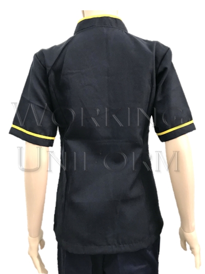 เสื้อแม่บ้านสีกรมท่า คอจีน กุ๊นเหลือง IN STOCK เสื้อแม่บ้านสีกรมท่า คอจีน กุ๊นเหลือง IN STOCK