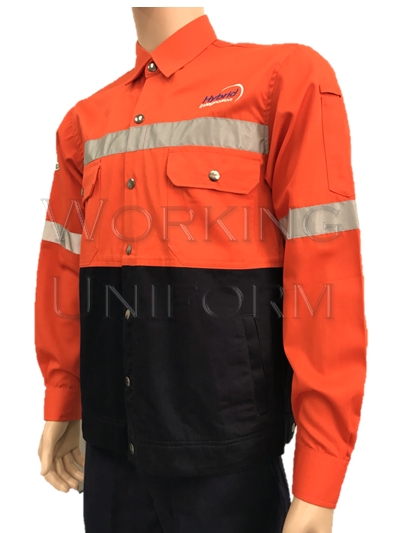 เสื้อช็อปแขนยาวสีกรมท่า ต่อบ่าสีส้ม ติดสะท้อนแสง 1.5 นิ้ว เสื้อช็อปแขนยาวสีกรมท่า ต่อบ่าสีส้ม ติดสะท้อนแสง 1.5 นิ้ว