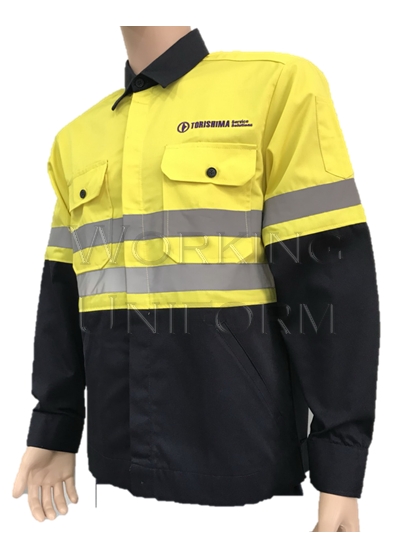 เสื้อช็อปสีกรมท่าบ่าเหลือง สะท้อนแสง 1.5 นิ้ว เสื้อช็อปสีกรมท่าบ่าเหลือง สะท้อนแสง 1.5 นิ้ว