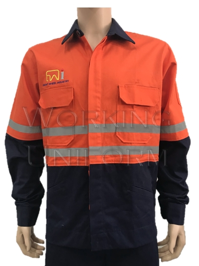 เสื้อช็อปแขนยาวสีกรมท่า บ่าส้ม IN STOCK เสื้อช็อปแขนยาวสีกรมท่า บ่าส้ม IN STOCK