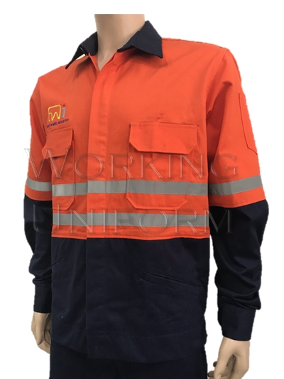 เสื้อช็อปแขนยาวสีกรมท่า บ่าส้ม IN STOCK เสื้อช็อปแขนยาวสีกรมท่า บ่าส้ม IN STOCK