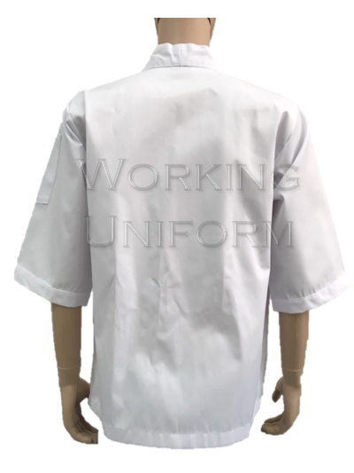เสื้อกุ๊กญี่ปุ่น สีขาว แบบติดกระดุมหน้า กระเป๋าปะ