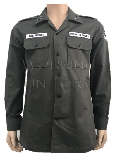 เสื้อพนักงานรักษาความปลอดภัย สีเขียวขึ้ม้า แขนยาว เสื้อพนักงานรักษาความปลอดภัย สีเขียวขึ้ม้า แขนยาว