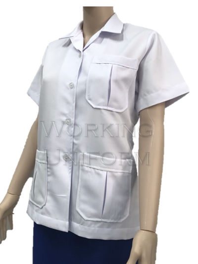 เสื้อกาวน์สั้น แขนสั้น ผู้หญิง สีขาว ผ้าลีวาย IN STOCK เสื้อกาวน์สั้น แขนสั้น ผู้หญิง สีขาว ผ้าลีวาย IN STOCK