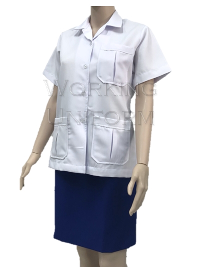 เสื้อกาวน์สั้น แขนสั้น ผู้หญิง สีขาว ผ้าลีวาย IN STOCK เสื้อกาวน์สั้น แขนสั้น ผู้หญิง สีขาว ผ้าลีวาย IN STOCK