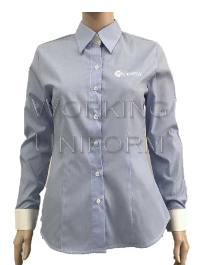 เสื้อเชิ้ตแขนยาว ลายริ้วฟ้าขาว แต่งขอบแขนสีขาว เสื้อเชิ้ตแขนยาว ลายริ้วฟ้าขาว แต่งขอบแขนสีขาว