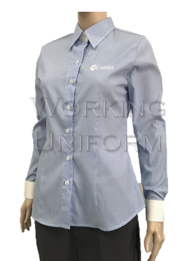 เสื้อเชิ้ตแขนยาว ลายริ้วฟ้าขาว แต่งขอบแขนสีขาว เสื้อเชิ้ตแขนยาว ลายริ้วฟ้าขาว แต่งขอบแขนสีขาว