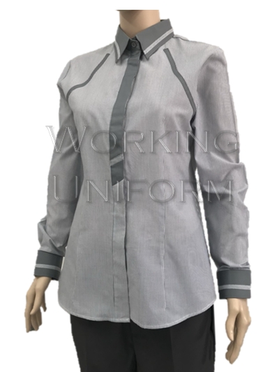 เสื้อเชิ้ตแขนยาว ลายริ้วเทา แต่งเทาเข้ม เสื้อเชิ้ตแขนยาว ลายริ้วเทา แต่งเทาเข้ม
