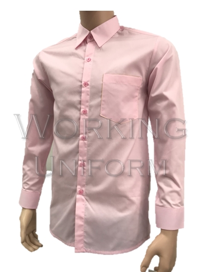 เสื้อเชิ้ตแขนยาวสีชมพู ผ้าคอมทวิว เสื้อเชิ้ตแขนยาวสีชมพู ผ้าคอมทวิว