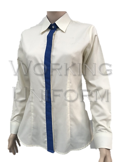 เสื้อเชิ้ตแขนยาว สีครีม แต่งสาปสีน้ำเงิน เสื้อเชิ้ตแขนยาว สีครีม แต่งสาปสีน้ำเงิน