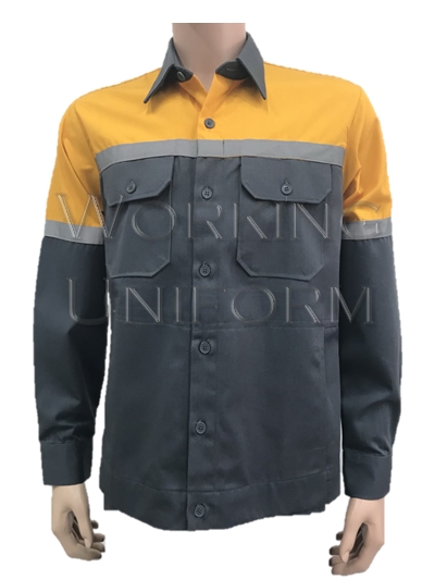 เสื้อช็อปแขนยาวสีเทาเข้ม บ่าเหลือง ติดแถบสะท้อนแสง IN STOCK เสื้อช็อปแขนยาวสีเทาเข้ม บ่าเหลือง ติดแถบสะท้อนแสง IN STOCK