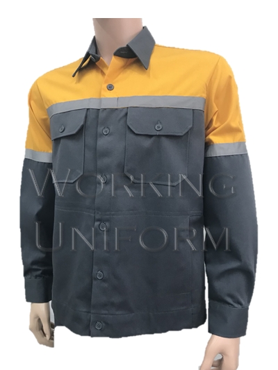 เสื้อช็อปแขนยาวสีเทาเข้ม บ่าเหลือง ติดแถบสะท้อนแสง IN STOCK เสื้อช็อปแขนยาวสีเทาเข้ม บ่าเหลือง ติดแถบสะท้อนแสง IN STOCK