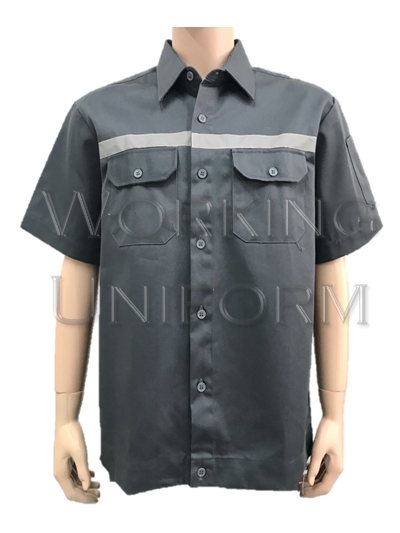 เสื้อช็อปแขนสั้นสีเทาเข้ม ติดแถบสะท้อนแสง IN STOCK เสื้อช็อปแขนสั้นสีเทาเข้ม ติดแถบสะท้อนแสง IN STOCK