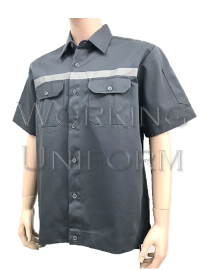 เสื้อช็อปแขนสั้นสีเทาเข้ม ติดแถบสะท้อนแสง IN STOCK เสื้อช็อปแขนสั้นสีเทาเข้ม ติดแถบสะท้อนแสง IN STOCK