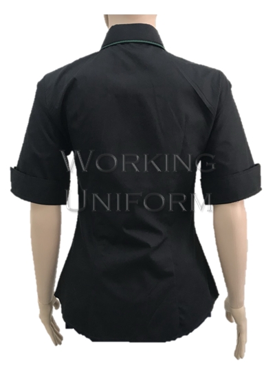 เสื้อเชิ้ตแขนสั้นสีดำ แขนเบิ้ล กุ๊นเขียว เสื้อเชิ้ตแขนสั้นสีดำ แขนเบิ้ล กุ๊นเขียว
