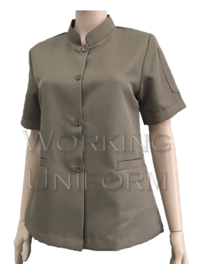 เสื้อม่บ้านคอจีน สีน้ำตาลกากี กระเป๋าเจาะ เสื้อม่บ้านคอจีน สีน้ำตาลกากี กระเป๋าเจาะ