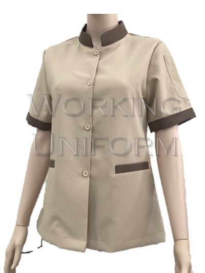 เสื้อม่บ้านคอจีน น้ำตาลอ่อน แต่งน้ำตาลเข้ม IN STOCK เสื้อม่บ้านคอจีน น้ำตาลอ่อน แต่งน้ำตาลเข้ม IN STOCK