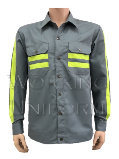 เสื้อช็อปสีเทา ติดสะท้อนแสงเหลืองมะนาว IN STOCK เสื้อช็อปสีเทา ติดสะท้อนแสงเหลืองมะนาว IN STOCK
