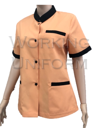 เสื้อม่บ้านคอจีน สีส้มอ่อน แต่งดำ IN STOCK เสื้อม่บ้านคอจีน สีส้มอ่อน แต่งดำ IN STOCK