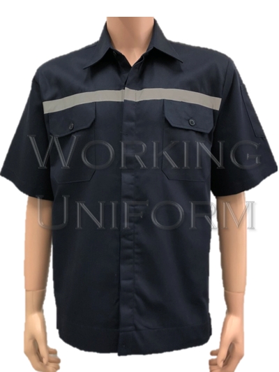 เสื้อช็อปแขนสั้นสีกรมท่า ติดแถบสะท้อนแสง IN STOCK เสื้อช็อปแขนสั้นสีกรมท่า ติดแถบสะท้อนแสง IN STOCK