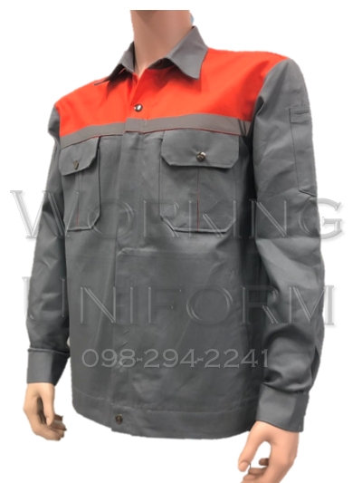 เสื้อช็อปแขนยาวสีเทา บ่าส้ม ผ้าเวสป้อยท์ IN STOCK เสื้อช็อปแขนยาวสีเทา บ่าส้ม ผ้าเวสป้อยท์ IN STOCK