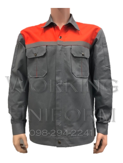 เสื้อช็อปแขนยาวสีเทา บ่าส้ม ผ้าเวสป้อยท์ IN STOCK เสื้อช็อปแขนยาวสีเทา บ่าส้ม ผ้าเวสป้อยท์ IN STOCK