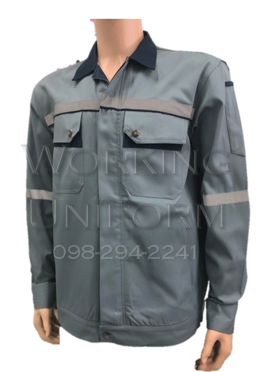 เสื้อช็อปแขนยาวสีเทา แต่งกรมท่า IN STOCK เสื้อช็อปแขนยาวสีเทา แต่งกรมท่า IN STOCK