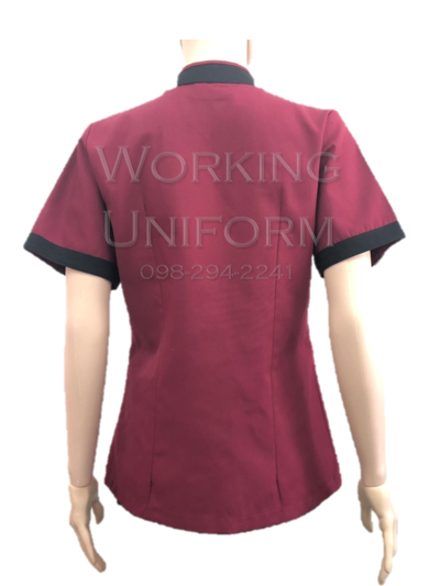 เสื้อแม่บ้านคอวี สีเลือดหมู แต่งดำ IN STOCK เสื้อแม่บ้านคอวี สีเลือดหมู แต่งดำ IN STOCK