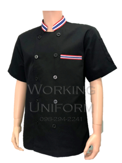 เสื้อกุ๊กแขนสั้นสีดำ คอธงชาติ IN STOCK