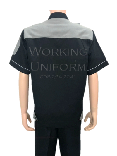 เสื้อช็อปแขนสั้นสีดำ แต่งเทา IN STOCK เสื้อช็อปแขนสั้นสีดำ แต่งเทา IN STOCK