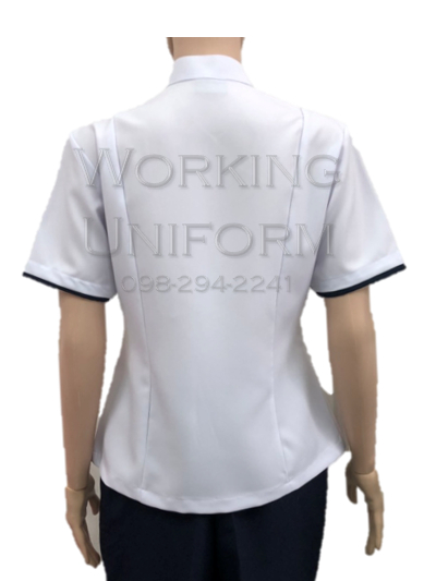 เสื้อพยาบาลคอจีน สีขาว กุ๊นกรมท่า IN STOCK เสื้อพยาบาลคอจีน สีขาว กุ๊นกรมท่า IN STOCK