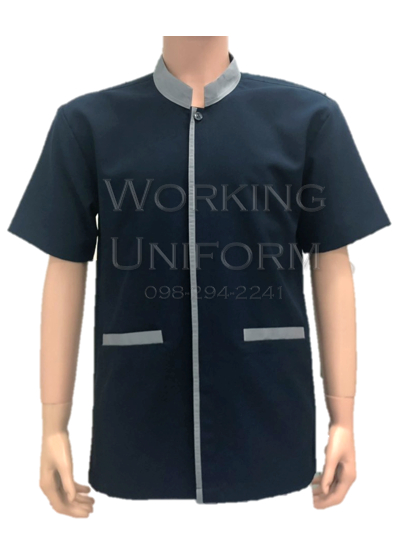 เสื้อพ่อบ้านคอจีน สีกรมท่า แต่งเทา IN STOCK เสื้อพ่อบ้านคอจีน สีกรมท่า แต่งเทา IN STOCK