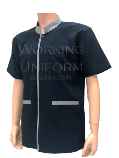 เสื้อพ่อบ้านคอจีน สีกรมท่า แต่งเทา IN STOCK เสื้อพ่อบ้านคอจีน สีกรมท่า แต่งเทา IN STOCK