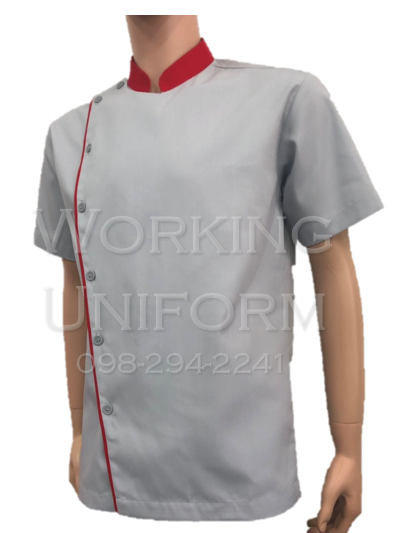 เสื้อพ่อบ้านคอจีน สีเทากุ๊นแดง IN STOCK เสื้อพ่อบ้านคอจีน สีเทากุ๊นแดง IN STOCK