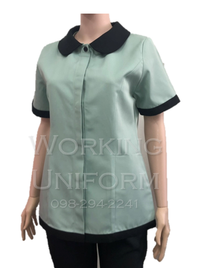 เสื้อแม่บ้านคอบัว สีเขียวพาสเทล แต่งดำ IN STOCK เสื้อแม่บ้านคอบัว สีเขียวพาสเทล แต่งดำ IN STOCK