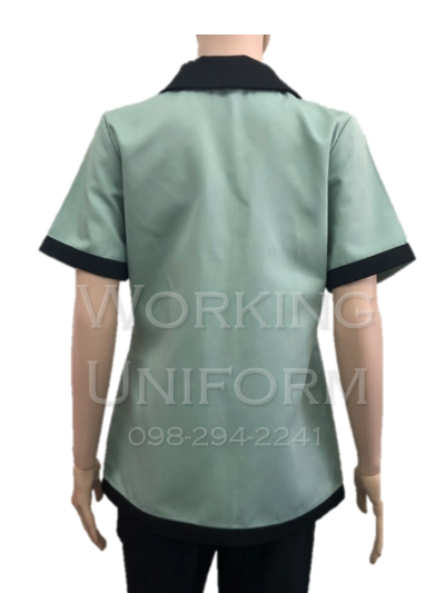 เสื้อแม่บ้านคอบัว สีเขียวพาสเทล แต่งดำ IN STOCK เสื้อแม่บ้านคอบัว สีเขียวพาสเทล แต่งดำ IN STOCK