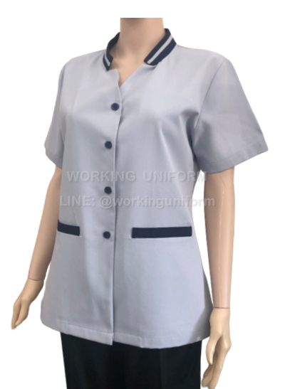 เสื้อม่บ้านคอจีน สีเทาอ่อน แต่งกรมท่า IN STOCK เสื้อม่บ้านคอจีน สีเทาอ่อน แต่งกรมท่า IN STOCK