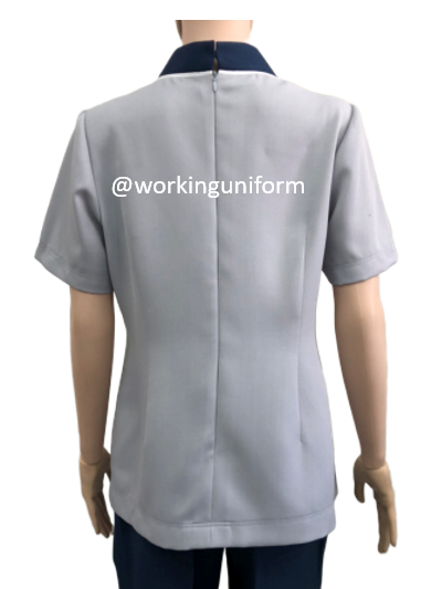 เสื้อแม่บ้านคอจีน สีเทาแต่งกรมท่า กุ๊นขาว IN STOCK เสื้อแม่บ้านคอจีน สีเทาแต่งกรมท่า กุ๊นขาว IN STOCK
