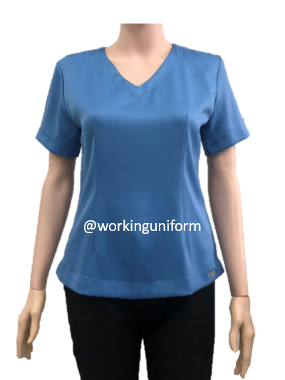 เสื้อคอวีแขนสั้นสีฟ้า รูดซิปหลัง เสื้อคอวีแขนสั้นสีฟ้า รูดซิปหลัง