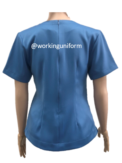 เสื้อคอวีแขนสั้นสีฟ้า รูดซิปหลัง เสื้อคอวีแขนสั้นสีฟ้า รูดซิปหลัง