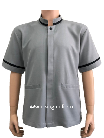 เสื้อพ่อบ้านคอจีน สีเทาแต่งดำ IN STOCK เสื้อพ่อบ้านคอจีน สีเทาแต่งดำ IN STOCK