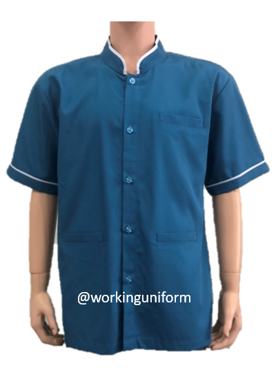 เสื้อพ่อบ้านคอจีน สีฟ้าน้ำทะเลกุ๊นขาว IN STOCK เสื้อพ่อบ้านคอจีน สีฟ้าน้ำทะเลกุ๊นขาว IN STOCK