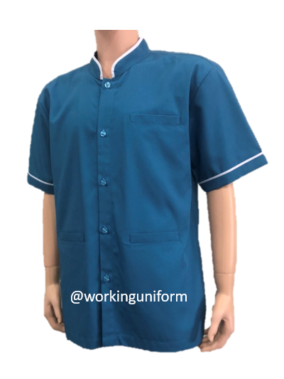 เสื้อพ่อบ้านคอจีน สีฟ้าน้ำทะเลกุ๊นขาว IN STOCK เสื้อพ่อบ้านคอจีน สีฟ้าน้ำทะเลกุ๊นขาว IN STOCK
