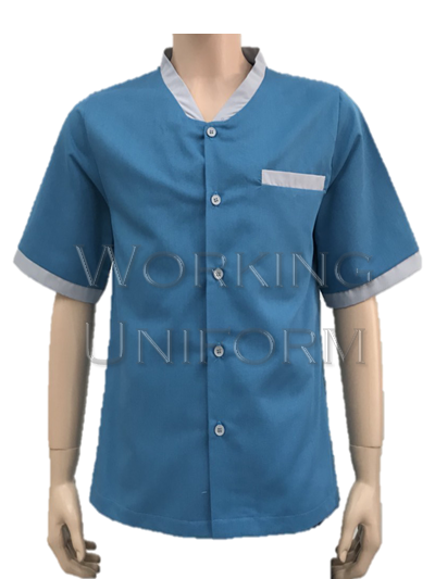 เสื้อพ่อบ้าน ชาย สีฟ้า กุ๊นเทา ผ้าโทเร IN STOCK เสื้อพ่อบ้าน ชาย สีฟ้า กุ๊นเทา ผ้าโทเร IN STOCK