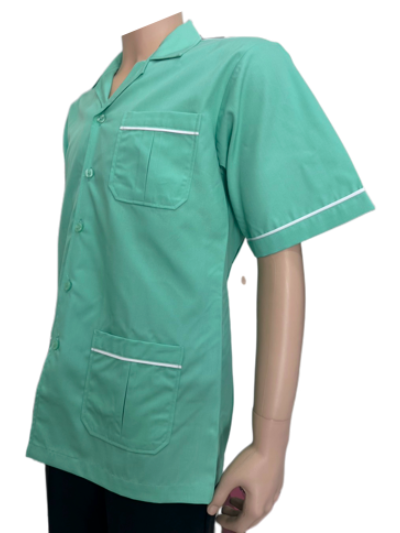 เสื้อพ่อบ้าน สีเขียวกุ๊นขาว IN STOCK